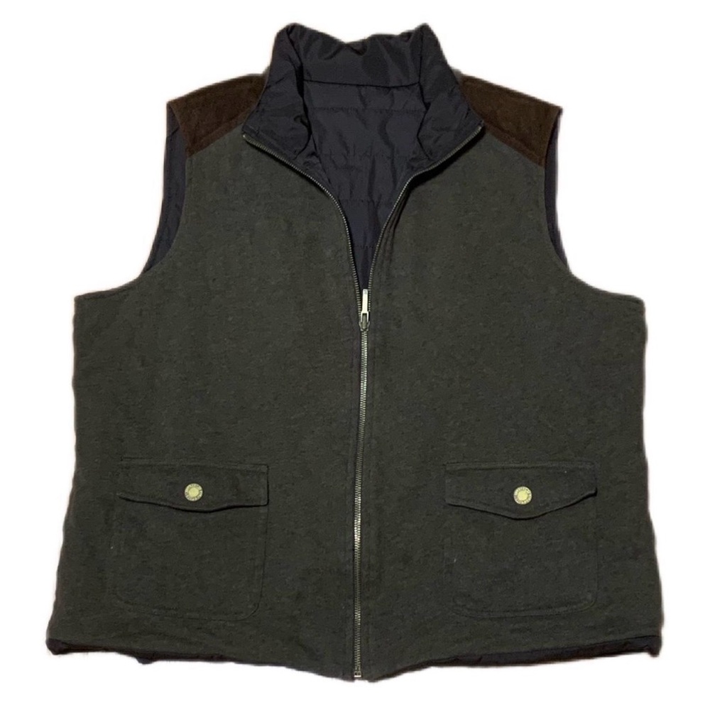 Lauren Ralph Lauren Dark Olive Green + Brown Zip Up Vest size XL‎